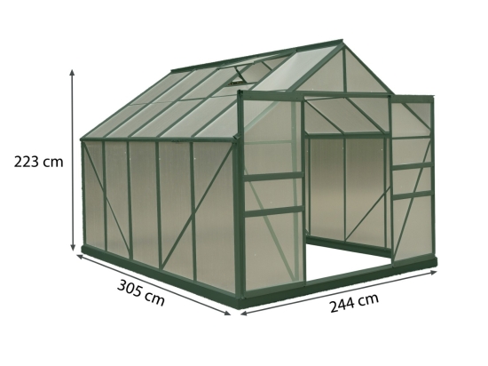 Serre de Jardin en polycarbonate, aluminium vert, 10,37m², Habrita, pas cher
