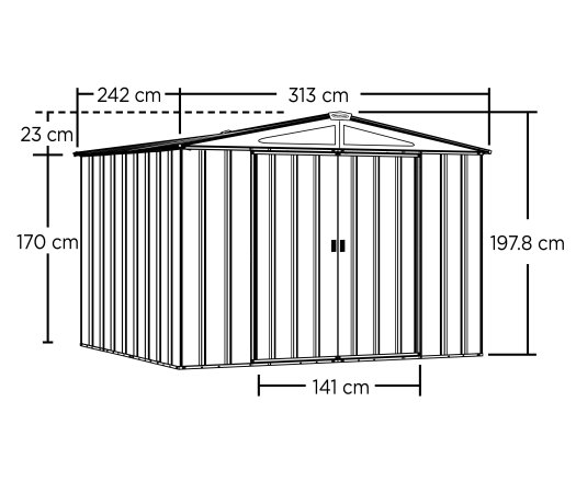 Abri Métal, grand volume, 3.10 x 2.40, 7.40m²