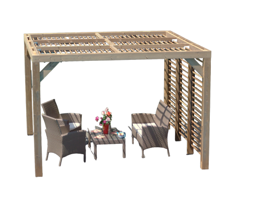 Pergola Thermauvent avec ventelles et un mur, THT, 3.10 x 3.40m, 10.60m²