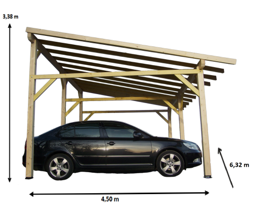 Carport Avento, Epicéa du nord section 120 x 120mm, 3.90 x 5.90m, 28.40m²