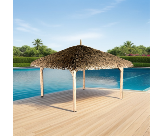 Pool house Playa couverture exotique, Sapin du nord contrecollé 3.50m x 3.50m, 12.25m²