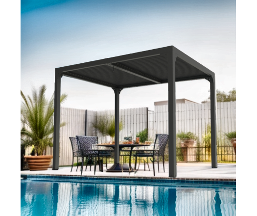 Pergola Bioclimatique avec ventelles, Aluminium gris anthracite, 2.40 x 3.00m, 7.20m²