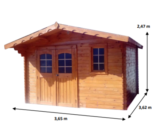 Abri Donzy, Epicéa Madriers 28mm, 3.60 x 3.60, 13.20m²