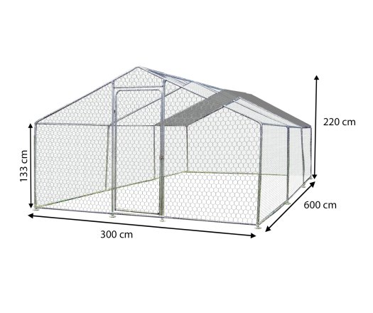 Enclos parc grillagé pour animaux, Acier, 3.00 x 6.00m, 18m²