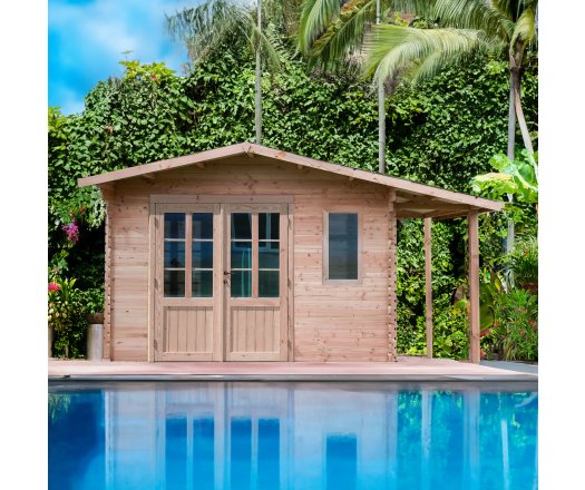 Abri Dhana avec bûcher, Douglas Madriers 28mm, 3.50 x 3.50m, 12.25m²