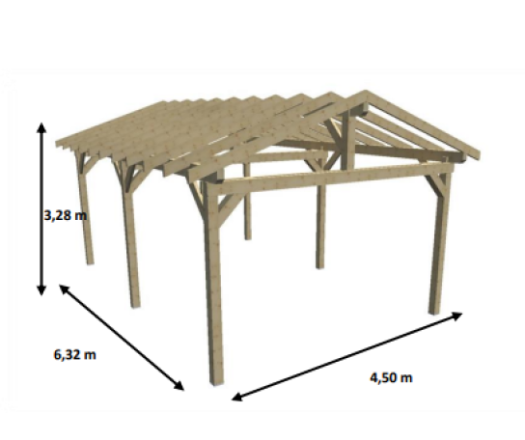 Carport Karpa, Epicéa du nord section 120 x 120mm, 3.90 x 5.90m, 28.40m²