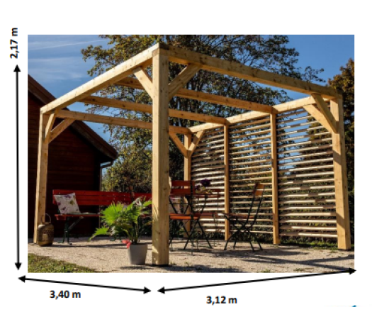 Auvent Veneto avec ventelles réglables / 1 Côté, Epicéa/Sapin traité, 3.10 x 3.40 m, 10.60m²