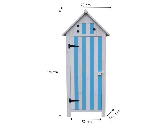 Armoire cabine de rangement équipée de 3 étagères, Bois lasurée couleur bleue et blanche, 0.52 x 0.54 m, 0.28m²