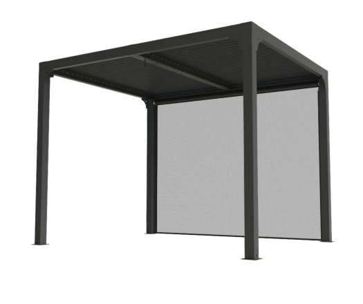 Pergola Bioclimatique avec ventelles avec rideau coté 3m, Aluminium gris anthracite, 2.40 x 3.00m, 7.20m²