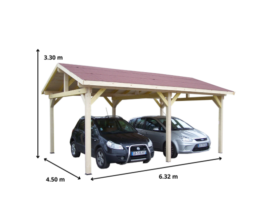 Carport Karpa, Epicéa du nord section 120 x 120mm, 3.90 x 5.90m, 28.40m²