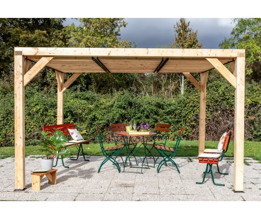 Pergola Veneto avec ventelles réglables, Bois douglas, 3.40 x3.10 m, 10.50m²