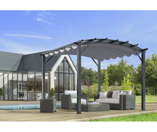 Pergola arche, structure mixte aluminium/acier coloris gris anthracite toile couleur gris, 3.40 x 3.30 m, 11.20m²