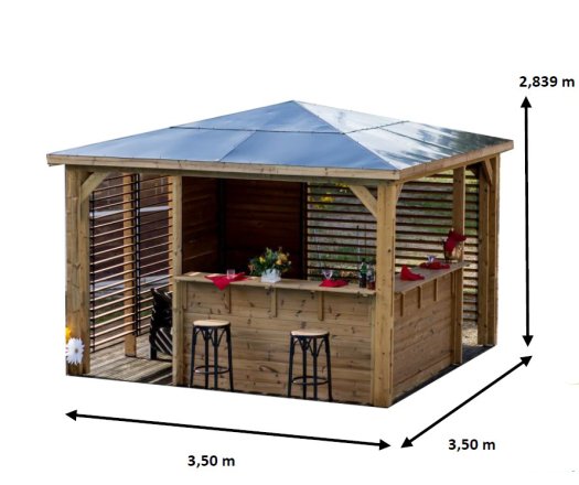 Pool House Blueterm avec ventelles, THT toit en ACP,  3.50 x 3.50 m,  12.25m²