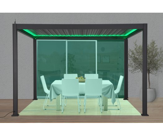 Pergola bioclimatique avec ventelles électrique et ruban LED, Aluminium, 3.0 x 4.0 m, 12m²
