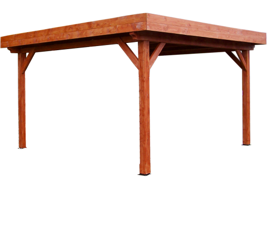 Auvent Ombra avec treillage en bois sur 1 côté, Sapin du nord couverture bac acier, 4.05 x 3.90 m, 15.80m²
