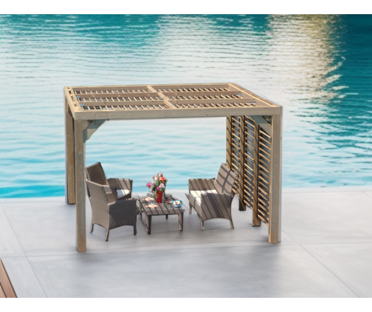 Pergola Thermauvent avec ventelles et un mur, THT, 3.10 x 3.40m, 10.60m²