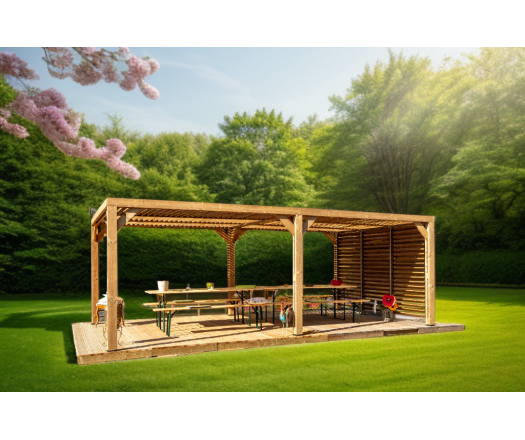 Pergola Thermauvent  avec ventelles mobiles sur mur, THT, 3.40 x 6.20 m, 21.0m²