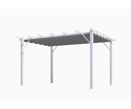 Pergola Bioclimatique, aluminium blanc Poteaux 10x10 cm, Toile couleur gris, 4.0 x 3.0 m, 12m²