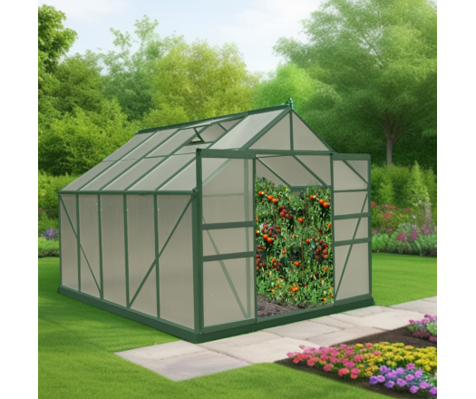 Serre jardin, Aluminium couleur verte, 3.00 x 2.45 m, 7.35m²