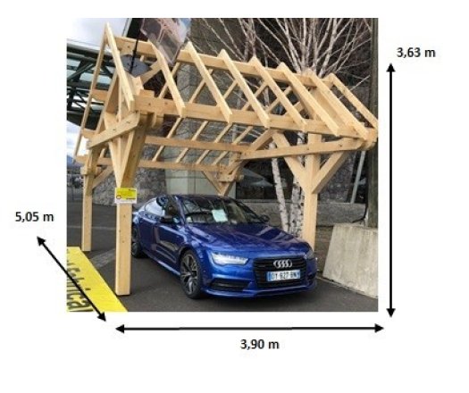 Carport Lemno, Sapin du nord section 160 x 120mm//80 x 120mm, 3.90 x 5.00m, 19.70m²