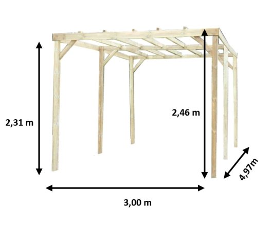 Carport, Pin sylvestre traité autoclave classe III, 3.00 x 5.00m, 15.00m²