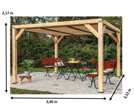 Auvent Veneto avec ventelles réglables / Toit, Epicéa/Sapin traité, 3.10 x 3.40 m, 10.60m²