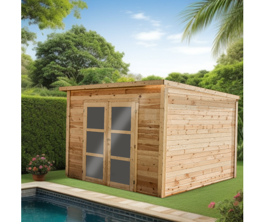 Abri Poolhouse Bahia , Epicéa Madriers 28mm, 3.20 x 3.20m, 10.20m²