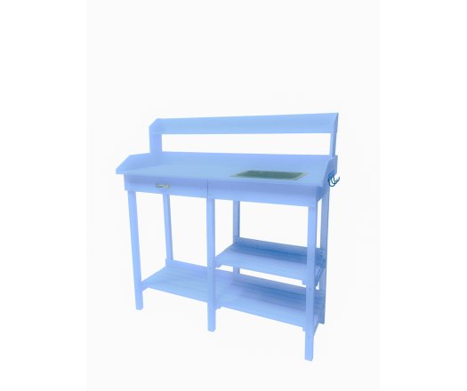 Table multiusages, bois lasurée couleur bleue