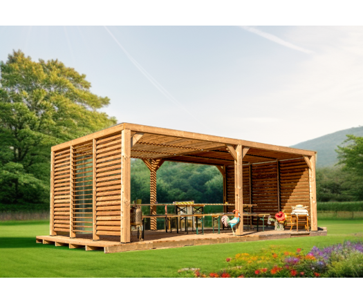 Pergola Thermauvent avec ventelles /Toit et 2 parois THT, 3.40 x 6.20m, 21.30m²