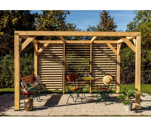 Pergola Veneto avec ventelles orientables, Bois douglas, 3.40 x 3.60m, 12.20m²