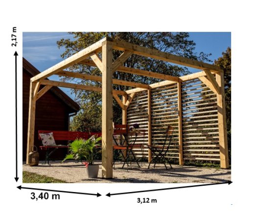 Pergola Veneto, Bois douglas, 3.40 x 3.10 m, 10.50m²