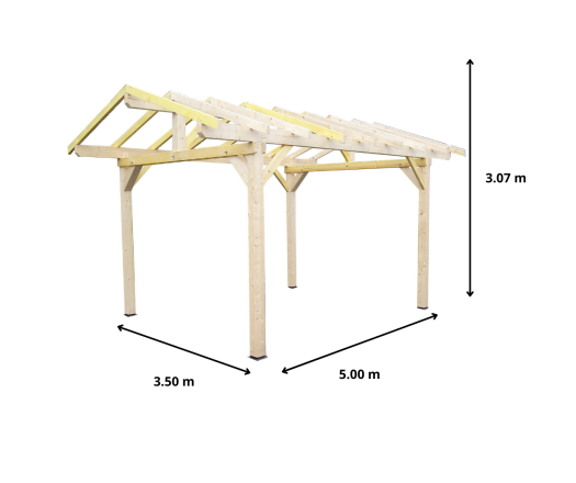 Carport Karpa, Epicéa du nord section 120 x 120mm, 3.00 x 3.60m, 17.50m²