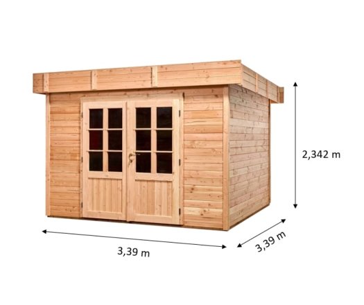 Abri Dhana toit plat bac acier, Douglas Madriers 28mm, 3.00 x 3.00m, 9.00m²