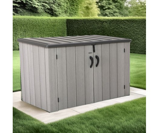 Coffre de jardin, résine PEHD, imitation bois, grand volume, 1.90m x 1.00m, 1.90m²