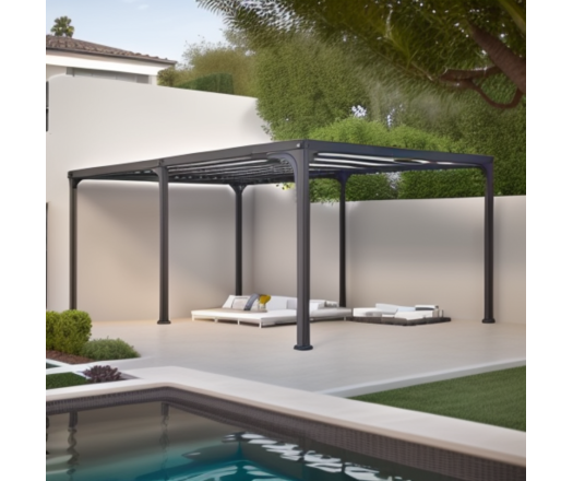 Pergola Bioclimatique avec ventelles, Aluminium gris anthracite, 3.60 x 6.00m, 21.60m²