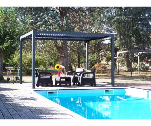 Pergola Bioclimatique avec ventelles, Aluminium gris anthracite, 3.60 x 3.00m, 10.80m²