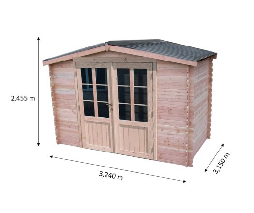 Abri Dhana avec bac acier, Douglas Madriers 28mm, 3.00 x 3.00m, 9.00m²