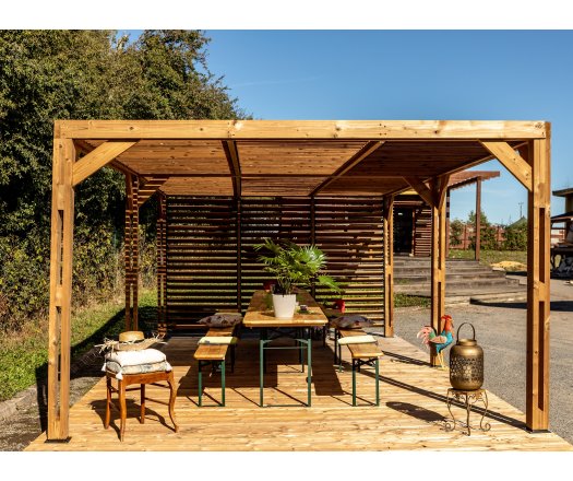 Pergola Thermauvent  avec ventelles mobiles sur mur, THT, 3.40 x 6.20 m, 21.0m²