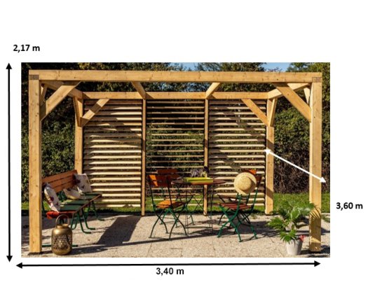 Pergola Veneto avec ventelles orientables, Bois douglas, 3.40 x 3.60m, 12.20m²