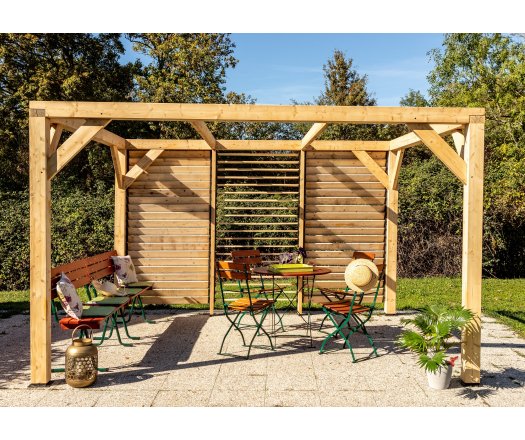 Pergola Veneto avec ventelles réglables / 1 Côté, Epicéa/Sapin traité, 3.60 x 3.40 m, 12.20m²