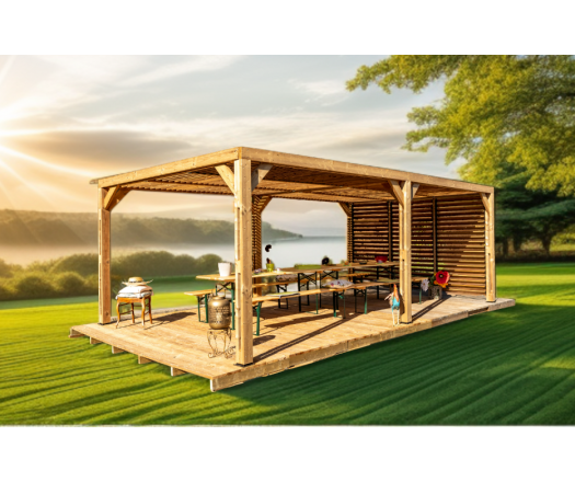 Pergola Thermauvent  avec ventelles mobiles sur mur, THT, 3.40 x 6.20 m, 21.0m²