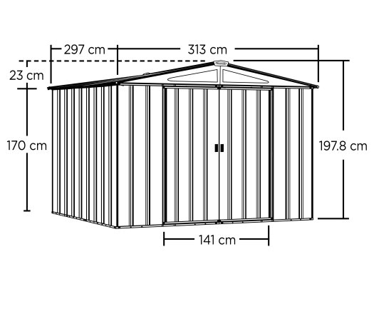 Abri Métal, grand volume, 3.10 x 2.90, 9.00m²