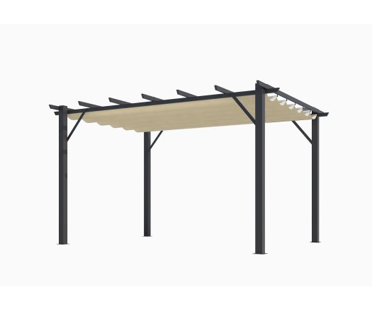 Pergola Bioclimatique, aluminium Gris anthracite Poteaux 10x10 cm, Toile couleur écru, 4.0 x 3.0 m, 12m²