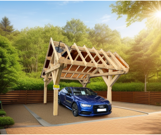 Carport Lemno, Sapin du nord section 160 x 120mm//80 x 120mm, 3.90 x 5.00m, 19.70m²