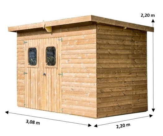 Abri theora, THT panneaux 19mm, 3.10 x 2.20m, 6.80m²