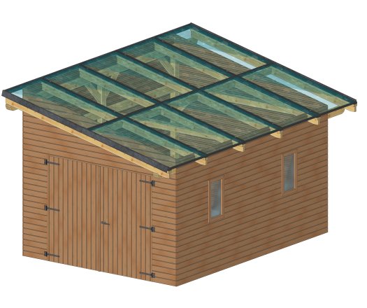 Garage photovoltaïque Wattoit 5kWc, THT lamellé collé 120 x 120 mm, 3.75 x 5.82m, 21.83 m²