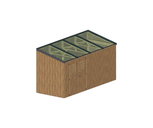 Abri photovoltaïque Lumibois 2kWc, THT, "Plug and play", bardage 19mm, 1,90 x 4,67 m, 8.87 m²