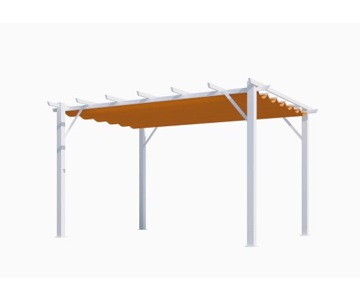 Pergola Bioclimatique, aluminium blanc Poteaux 10x10 cm, Toile couleur rouille, 4.0 x 3.0 m, 12m²