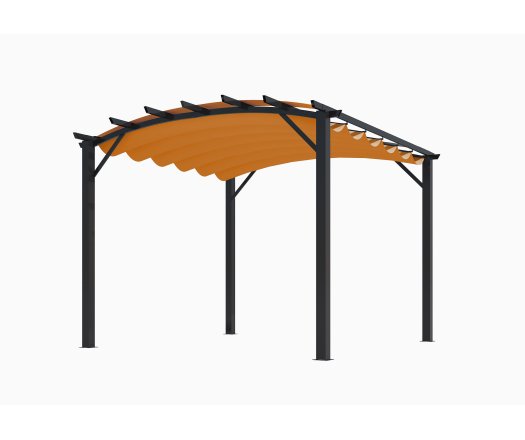 Pergola arche, structure mixte aluminium/acier coloris gris anthracite toile couleur rouille, 3.40 x 3.30 m, 11.20m²