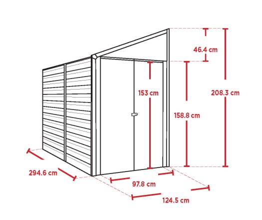 Double Abri, métal, ouverture latérale, 1.20 x 2.90m, 3.50m²